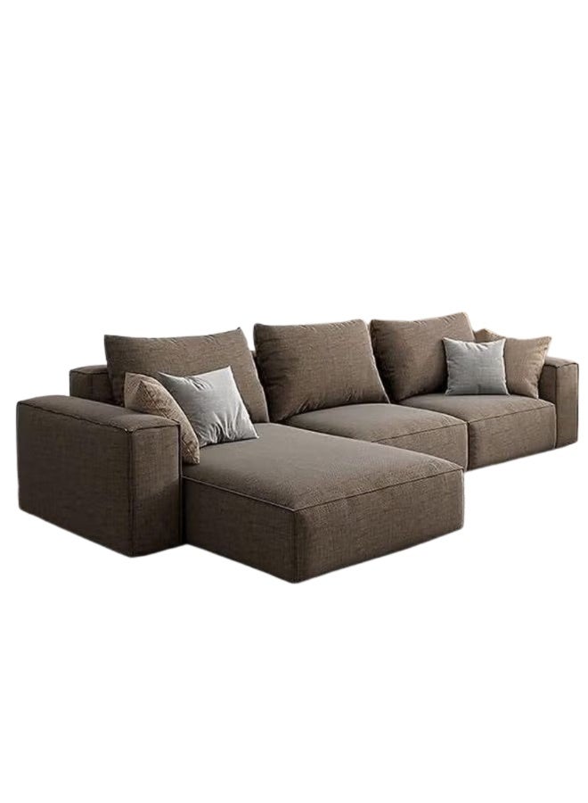 Al Zakharef Furniture Rabeena L-Shape Linen Fabric Corner Sofa Set – Luxury Sectional Couch for Living Room with Strong Wood Frame & Free Pillows – Modern L-Shape Sofa Color Dark Brown- Right Side - Image 2